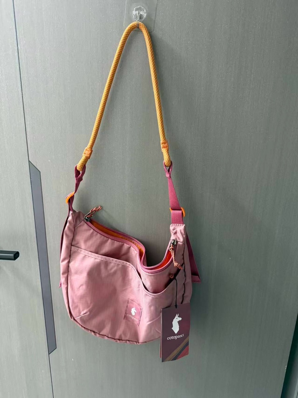 cotopaxi Dusty Rose Shoulder Bag with Mustard Rope Strap